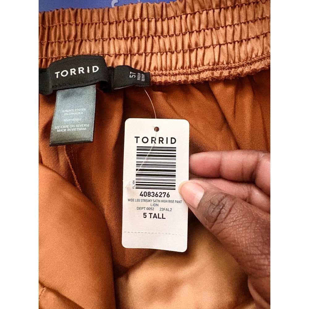Torrid 5 Gold Copper Streaky Satin High Rise Wide Leg Pants 5 Tall 5x 28 NWT - Picture 8 of 8
